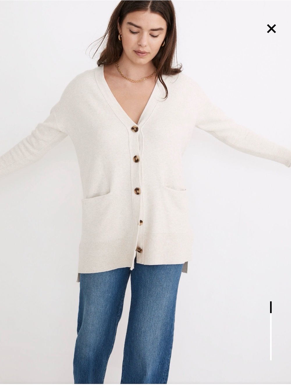 Madewell Cream V-Neck Button Cardigan